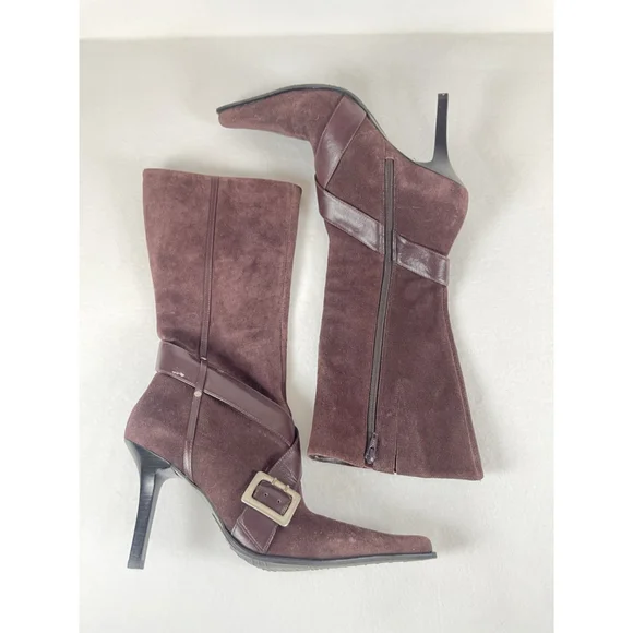Y2K Brown Suede Leather Boots Guess By Marciano 10 Pointy Toe Sexy Stiletto - Picture 6 of 16